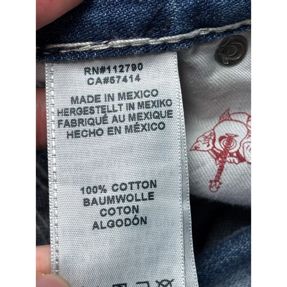 True Religion Straight Flap Natural Super QT Blue Jeans Mens 42X33 Thick Stitch